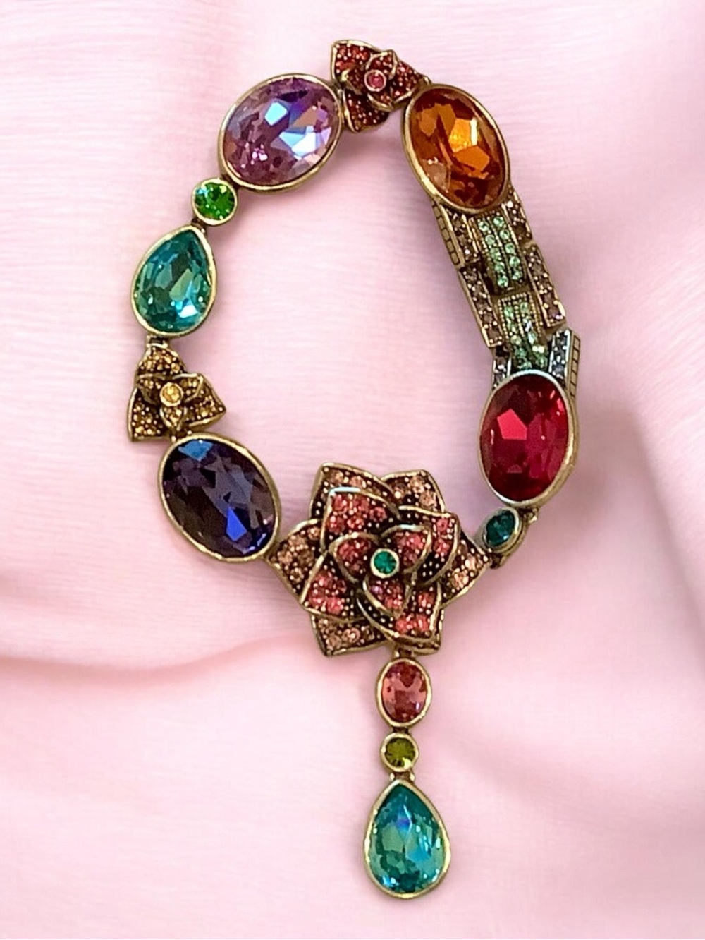 Heidi Daus Multicolor Crystal Floral Drop Bracelet   NWOT